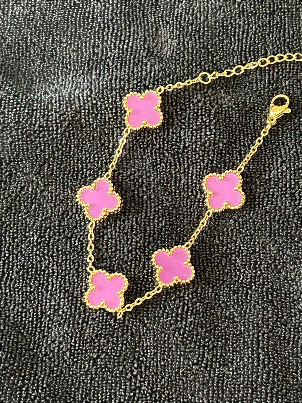 14K Gold-Plated Stainless Steel Light Purple Clover Bracelet -